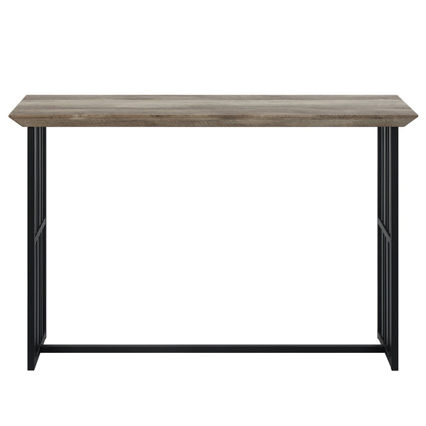English Elm Antique Oak Sofa Table With Black Double-Pedestal Base - Elegant Entryway & Living Room Accent B062P209141