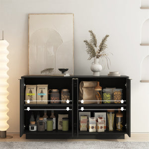 English Elm Black Fluted Buffet Cabinet Modern Sideboard with Adjustable Shelves, Spacious Credenza for Dining Room Decor W1321P386952