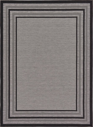 Unique Loom Outdoor Border Multi Border Machine Made Border Rug Gray, Black/Gray/Silver 7' 0" x 10' 0"