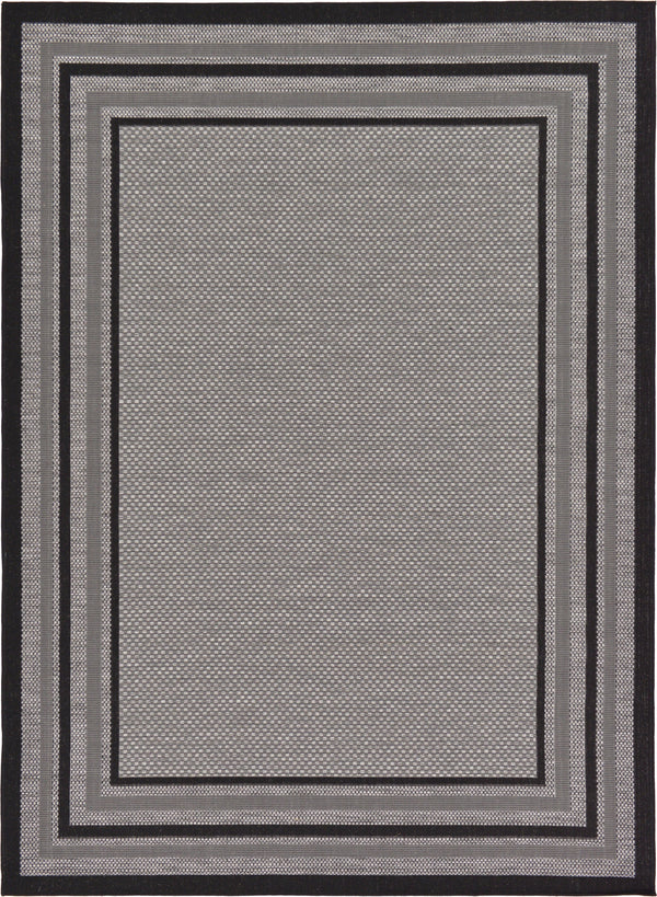Unique Loom Outdoor Border Multi Border Machine Made Border Rug Gray, Black/Gray/Silver 7' 0" x 10' 0"