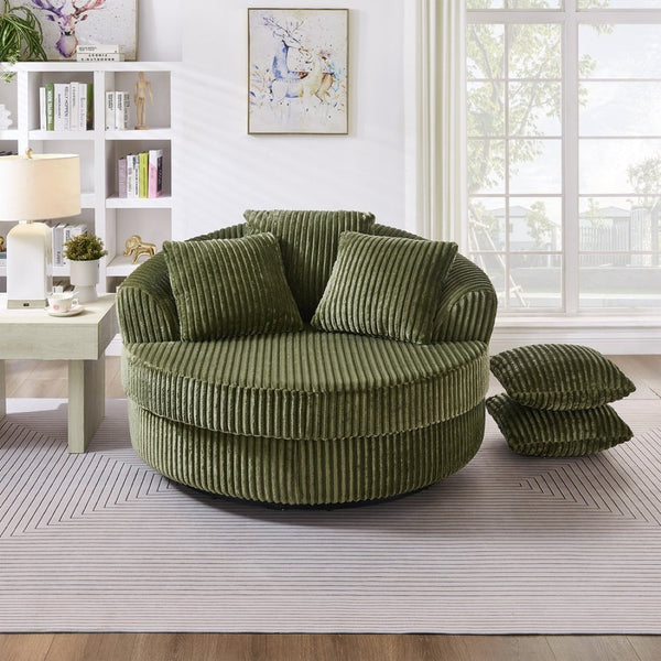 English Elm 360° Swivel Round Corduroy Lounge Chair Oversized Sculptural Seat for Living Room Green W3705S00038
