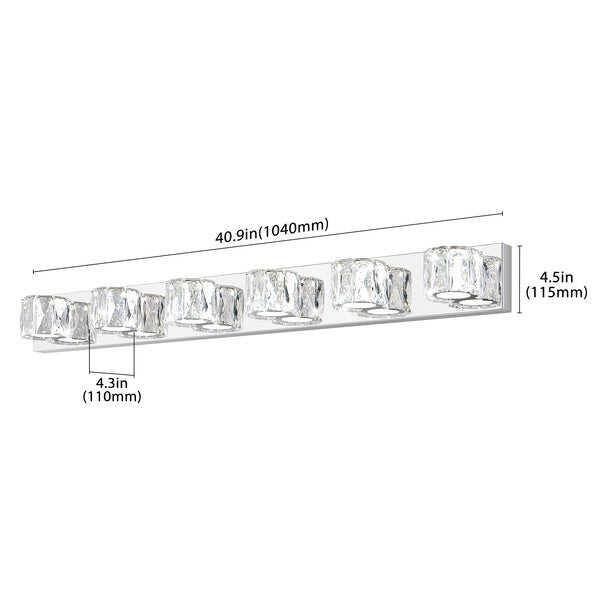 English Elm 41" Modern Crystal LED Wall Sconce 6-Light Chrome Vanity Light 1950LM 6000K Stainless Steel Accent W2312P374926