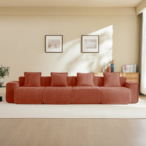 English Elm Streamlined Velvet Modular Sofa Four Seat Deep Cloud Foam French Piping Living Room Red W3041S00361