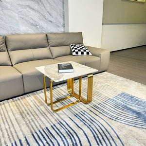 English Elm Rectangular End Table With Stylish Sintered Stone Top & Gold Metal Frame For Chic Living Spaces W2978S00017-GIGA