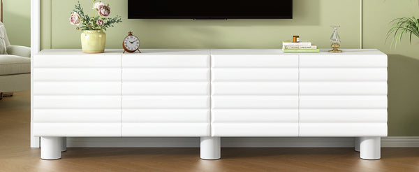 English Elm Stylish Thick Wavy Door TV Cabinet with Adjustable Shelves, Cable Management, Sturdy Legs, Modern Media Console White N721P350797K