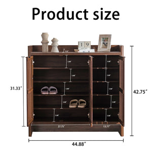 English Elm Shoe 5-Tier Walnut Cabinet with Louvered Shutter Doors, Adjustable Shelves, Spacious Entryway Storage W3081P338360