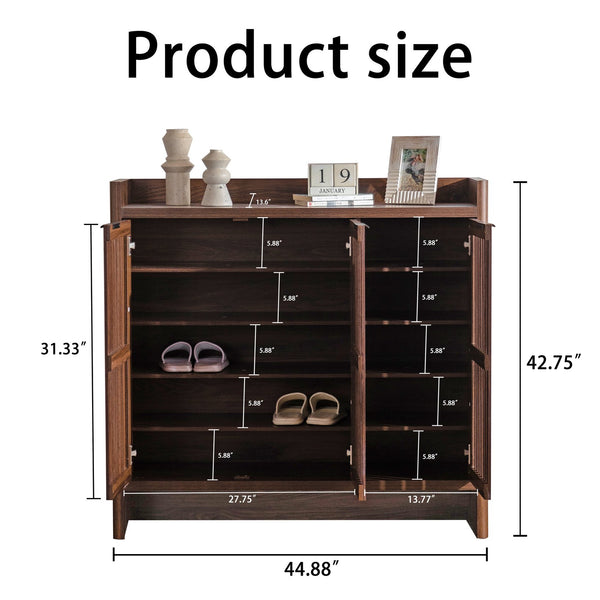 English Elm Shoe 5-Tier Walnut Cabinet with Louvered Shutter Doors, Adjustable Shelves, Spacious Entryway Storage W3081P338360