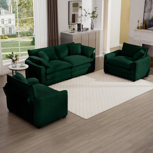 English Elm Warm Cozy Sofa Set with Plush Corduroy, Memory Foam Cushions and Retro-Modern Home Theater Style Comfort Green W714S00805