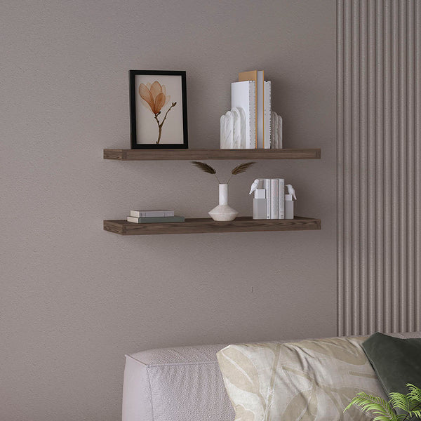 English Elm Ecco Floating Shelves Set of 2 with Hidden Brackets, Sleek Matte Finish for Books & Decor - Space-Saving Wall Storage Brown 32 L x 11 W x 4 H B200P235851