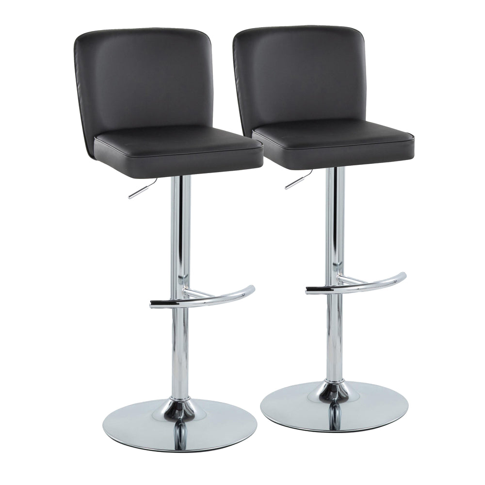 English Elm Henry Modern Adjustable Barstool Set of 2 - Chevron Tufted Black Faux Leather, Chrome Base, Swivel & Footrest B202S00941