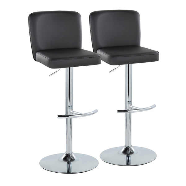 English Elm Henry Modern Adjustable Barstool Set of 2 - Chevron Tufted Black Faux Leather, Chrome Base, Swivel & Footrest B202S00941