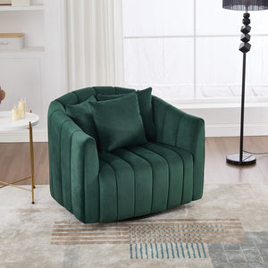 English Elm 39"w Velvet Swivel Chair and a Half with Channel Tufting Pumpkin Curved Barrel Design W3118S00046