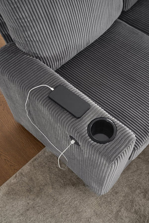 English Elm Sectional Corduroy Sleeper Sofa with Storage and Charging Ports for Small Spaces Grey W1361S00077