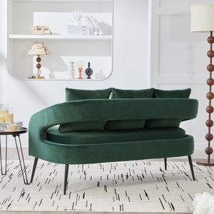 English Elm 53.7"Modern Velvet Loveseat with Open Back and 3 Pillows, Compact 2-Seater Sofa with Metal Legs Green W3118P312818