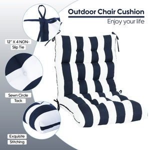 English Elm 2 Piece High Back Patio Chair Cushions Set, Tufted Reversible Outdoor Rocking & Adirondack Pads for Porch Seating Blue Stripe W419P271777