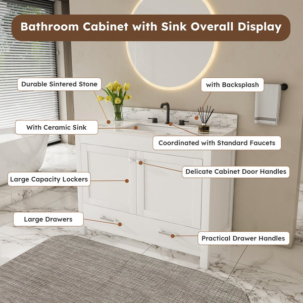 English Elm Modern 43" Bathroom Vanity With Luxurious Carrara White Top, Soft-Close Drawers & Sturdy Storage Solutions W509S00143