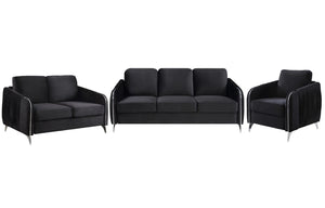 English Elm Hadriano Velvet 3 Piece Living Room Set with Chrome Trim and Channel Quilted Seating Black B2749S00171