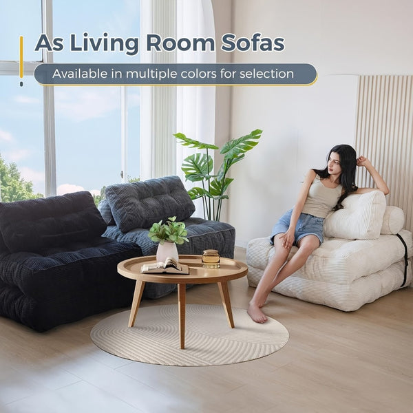 English Elm Modular Floor Sectional Corduroy Sofa Bed Low Profile Convertible for Studio Living White W3737P426644
