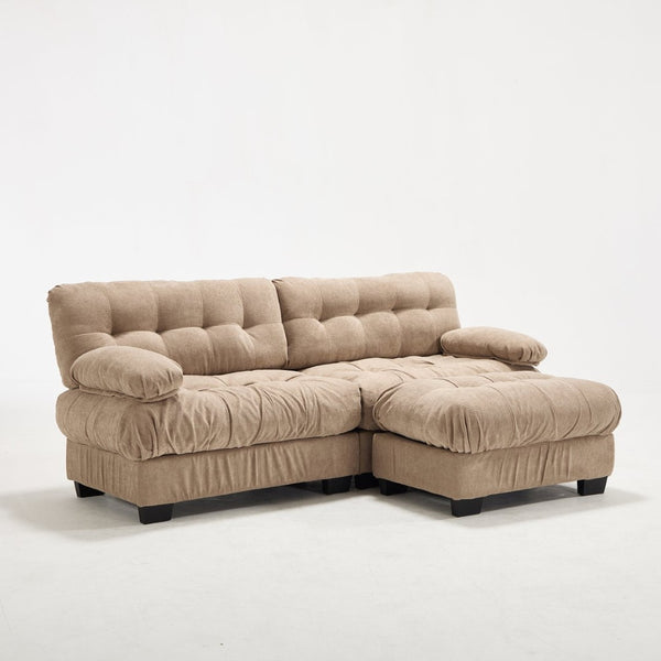 English Elm Modular Cloud Sectional with Ottoman Deep Seat Flannelette Sofa for Living Room Light Brown W2120S00022