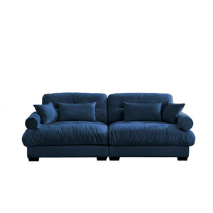 English Elm Large Velvet Two-Seater Sofa with Bolstered Armrests, Cloud-Like Cushions and Waist Pillows for Stylish Comfort and Modern Living Spaces Blue W714S00879