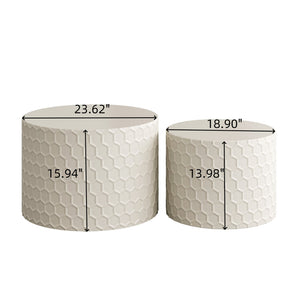 English Elm Stylish Honeycomb Nesting Coffee Tables Set — Modern Round Drum Design, Durable MDF, Space-Saving Pair Beige W757P206008
