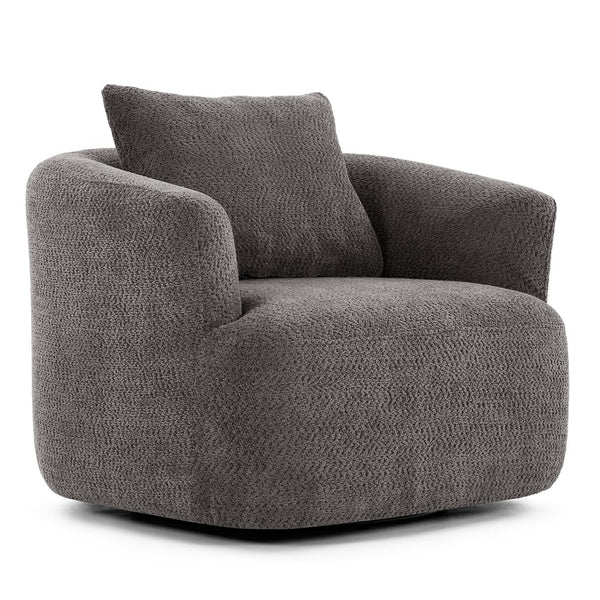 English Elm 360° Swivel Chair with Boucle Upholstery, Deep Pocket-Spring Seat, Ergonomic Curved Arms & Minimalist Design for Living Room Comfort Grey N719P288552E