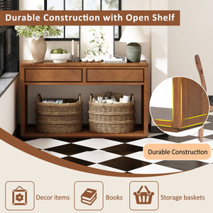 English Elm TREXM Elegant Chevron Console Table with Two Smooth-Glide Drawers and Open Shelf, Sturdy Entryway Accent Honey N715P235096H