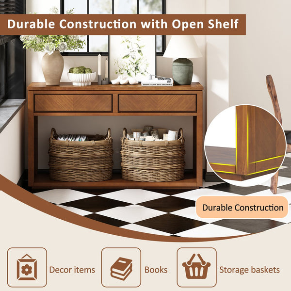 English Elm TREXM Elegant Chevron Console Table with Two Smooth-Glide Drawers and Open Shelf, Sturdy Entryway Accent Honey N715P235096H