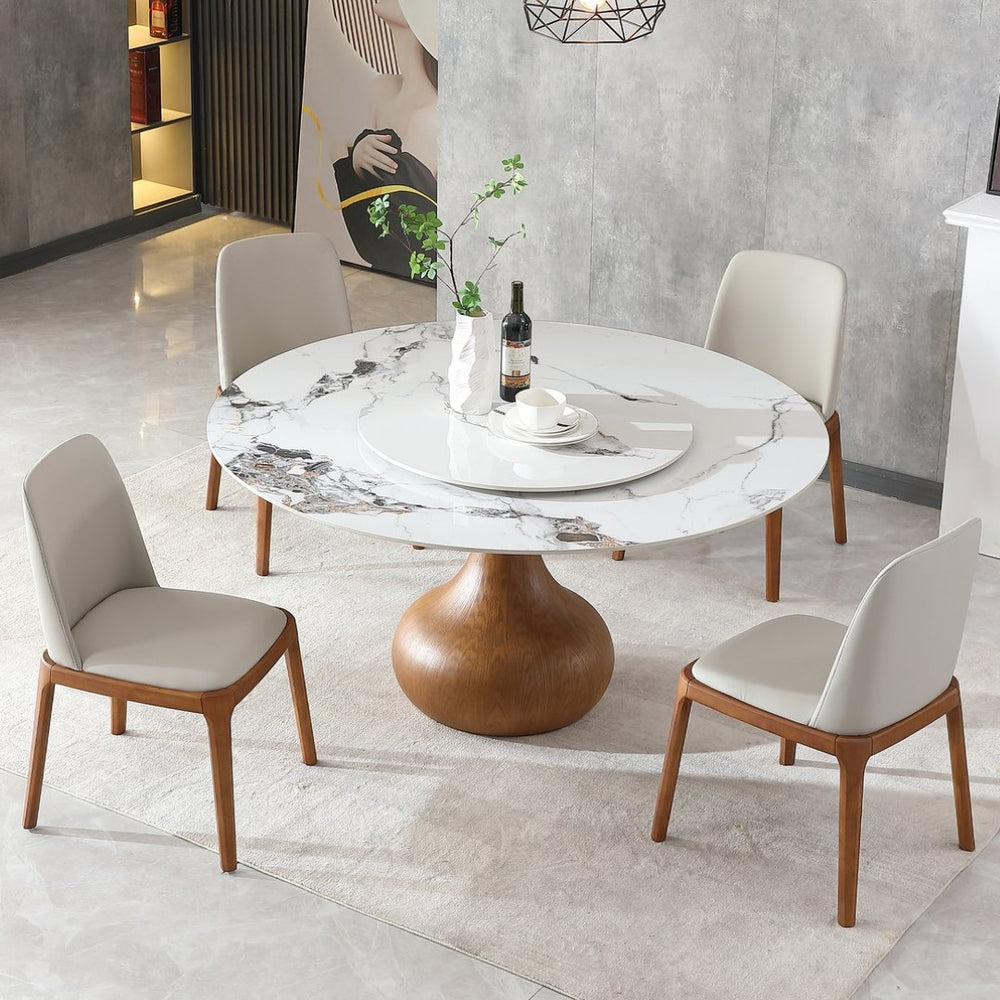 English Elm Modern Sintered Stone Round Dining Table with Lazy Susan for Compact Spaces W2699S00089