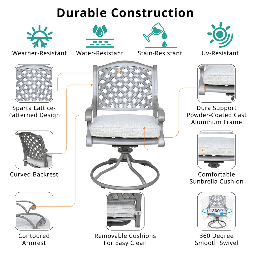 English Elm Outdoor Aluminum Swivel Rocker Dining Chairs Set Of 2 - Stylish, Weather-Resistant & Comfortable B010P157971