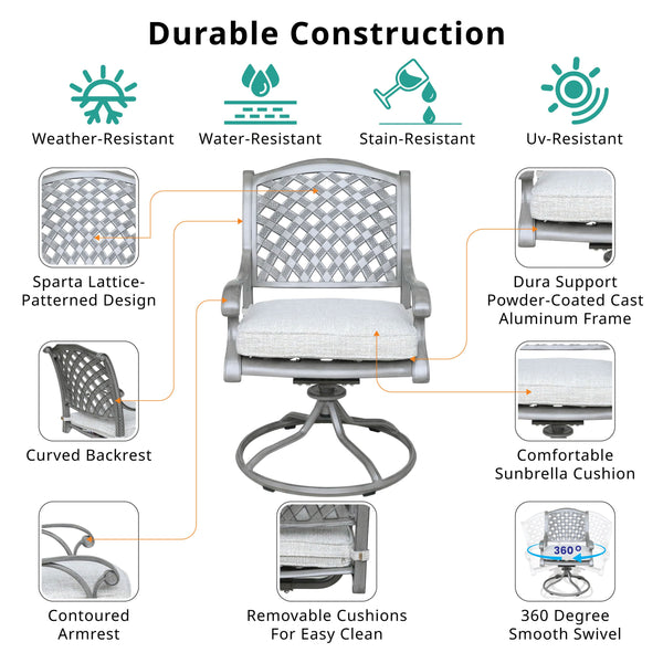 English Elm Outdoor Aluminum Swivel Rocker Dining Chairs Set Of 2 - Stylish, Weather-Resistant & Comfortable B010P157971