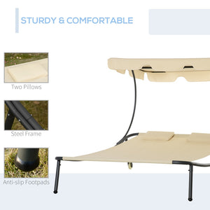 English Elm Outsunny Double Chaise Lounge Chair - Stylish Outdoor Daybed With Adjustable Canopy & Wheels W2225P217764-GIGA