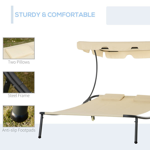 English Elm Outsunny Double Chaise Lounge Chair - Stylish Outdoor Daybed With Adjustable Canopy & Wheels W2225P217764-GIGA