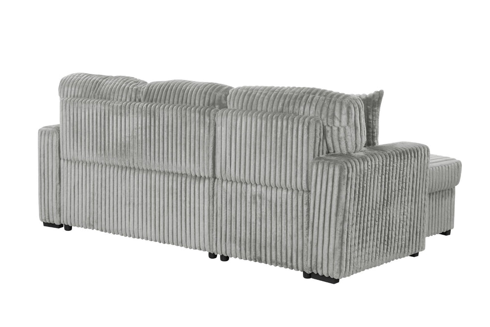 English Elm Plush Sectional Sofa With Pull-Out Sleeper Bed And Storage, Gray Velvet For Modern Living Rooms B009S01782-GIGA