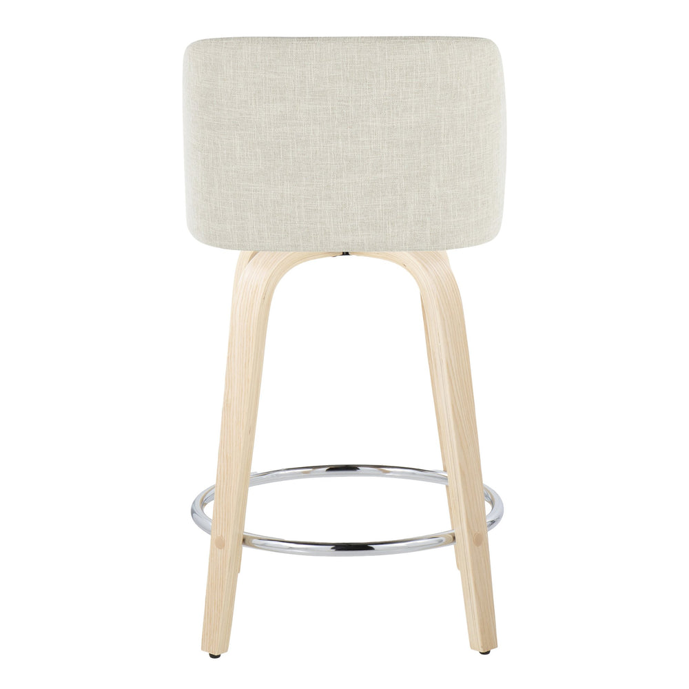 English Elm Toriano 24" Contemporary Fixed-Height Counter Stool with Swivel, Padded Fabric Seat, Bent Wood Legs Cream B202S00098