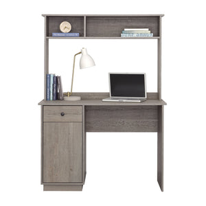 English Elm Desk Gray Hutch with Cubby & Smooth-Glide Drawer — Space-Saving Engineered Wood Desk, Durable Storage, 42.99x18.58x60" B356P354424