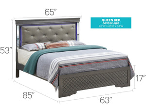 English Elm Verona Queen Bed With Led Headboard, Luxurious Upholstery & Metallic Black Finish For Modern Style B078S00583-GIGA