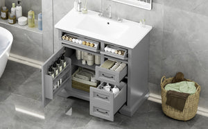 English Elm Christopher Knight Home® - 30" Bathroom Vanity with Sink Vintage Acacia Frame Ceramic Basin Soft-Close Doors & Storage Light Gray N759P313315E