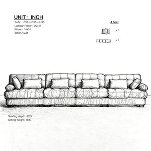 English Elm Modular Cloud Sectional Sofa Flannelette Upholstered Deep Seat with Plush Round Armrests Green W2120S00043