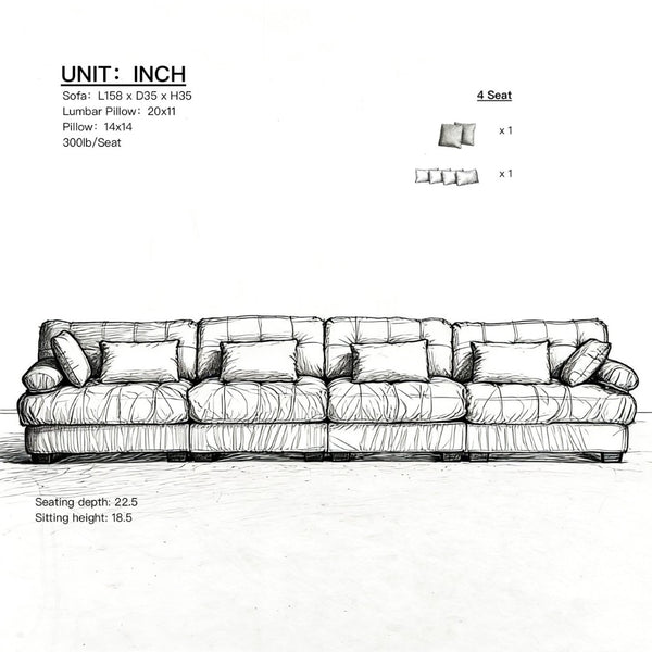 English Elm Modular Cloud Sectional Sofa Flannelette Upholstered Deep Seat with Plush Round Armrests Green W2120S00043