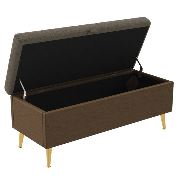 English Elm Modern Boucle Tufted Storage Ottoman Bench with Gold Legs for Bedroom or Entryway Coffee N719P305620D