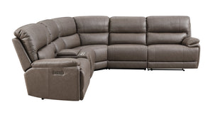English Elm Kantu Brown Faux Leather Power Motion Sectional Sofa with Zero-Gravity Recline, USB Type-C Charging B2726S00279