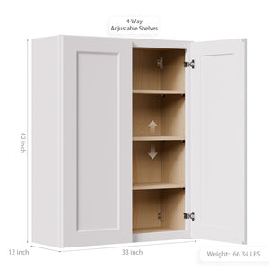 English Elm White Shaker Solid Wood Wall Cabinet Soft Close Double Door Kitchen Storage T2950P425171