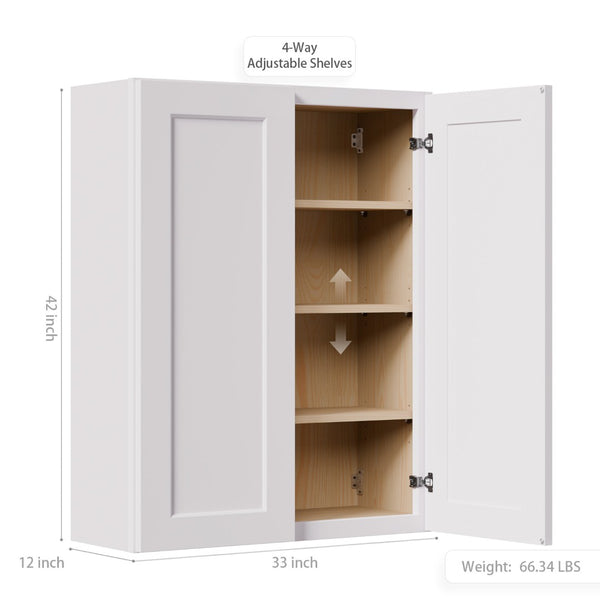 English Elm White Shaker Solid Wood Wall Cabinet Soft Close Double Door Kitchen Storage T2950P425171