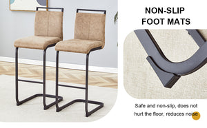 English Elm 42.5 Modern Brown Tech Fabric Bar Stool Set of 2 with Black Metal Legs, Non-Slip Feet, 42.5" W1151P230596