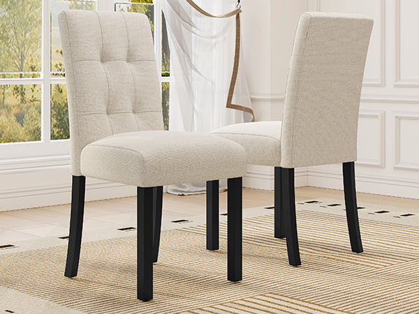 English Elm 4 Piece Modern Tufted Dining Chair Set with Rustic Linen Upholstery, Black Rubber Wood Legs, Durable Comfort and 250 lb Capacity Beige N752P317334A