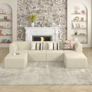 English Elm Single seat sofa Modular Compressed Sectional Corduroy Sleeper Couch Spacious Plush Foam Lounger, Space-Saving Design for Living Room and Bedroom White W487P230477