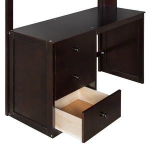 English Elm Twin Loft Bed with Built-in Desk Wardrobe and Drawers Solid Pine Space Saver Espresso LT000301AAP-2