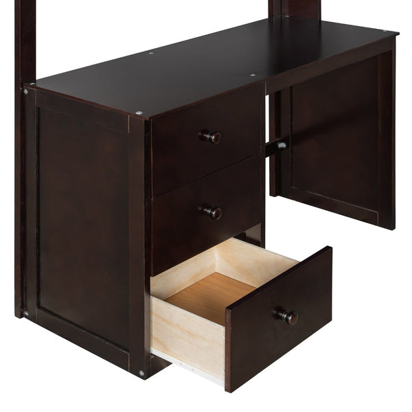 English Elm Twin Loft Bed with Built-in Desk Wardrobe and Drawers Solid Pine Space Saver Espresso LT000301AAP-2