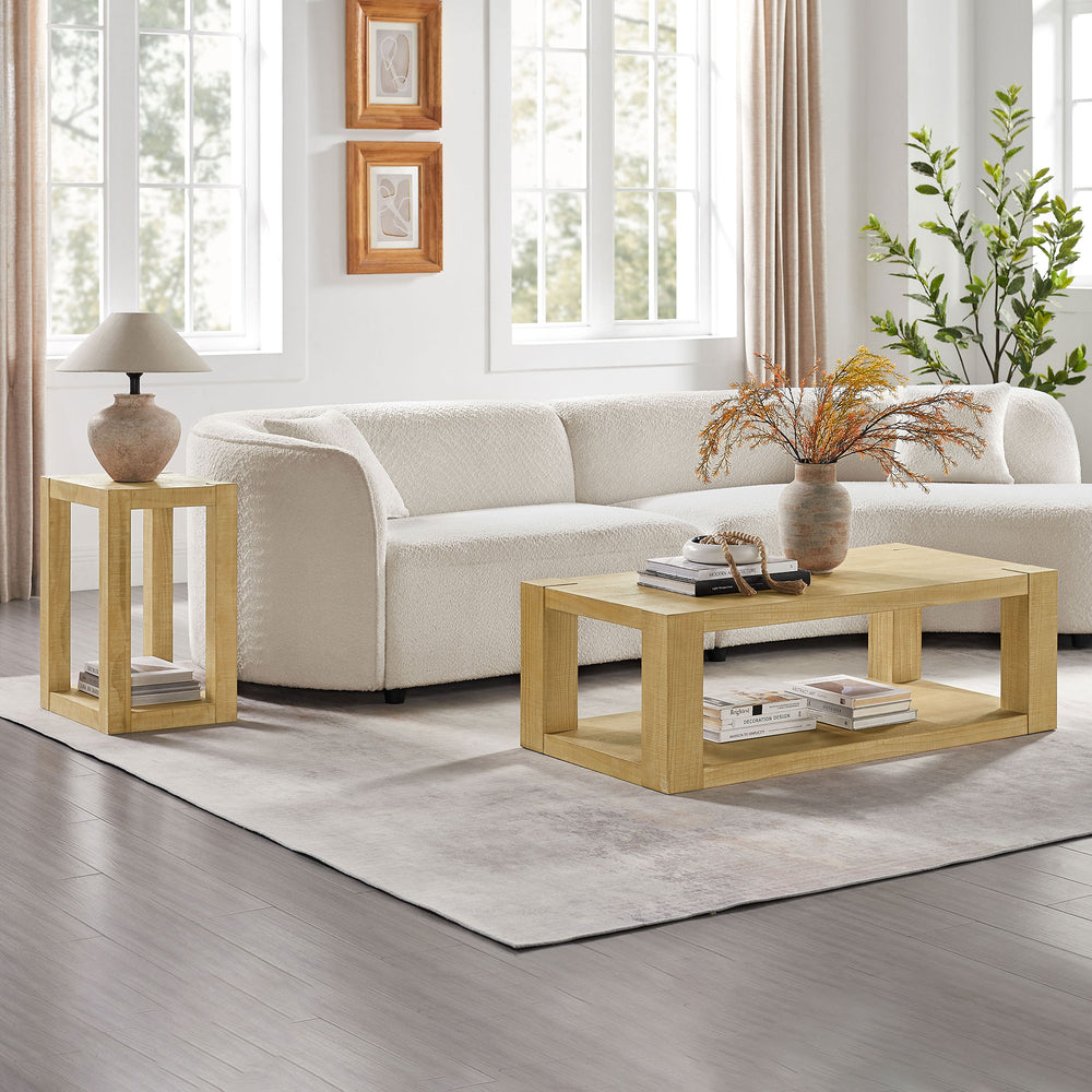 English Elm 2-Piece Modern Rectangle 2-Tier Coffee Table Set with Wood Veneer MDF Legs, Compact Stylish Accent W2582S00173